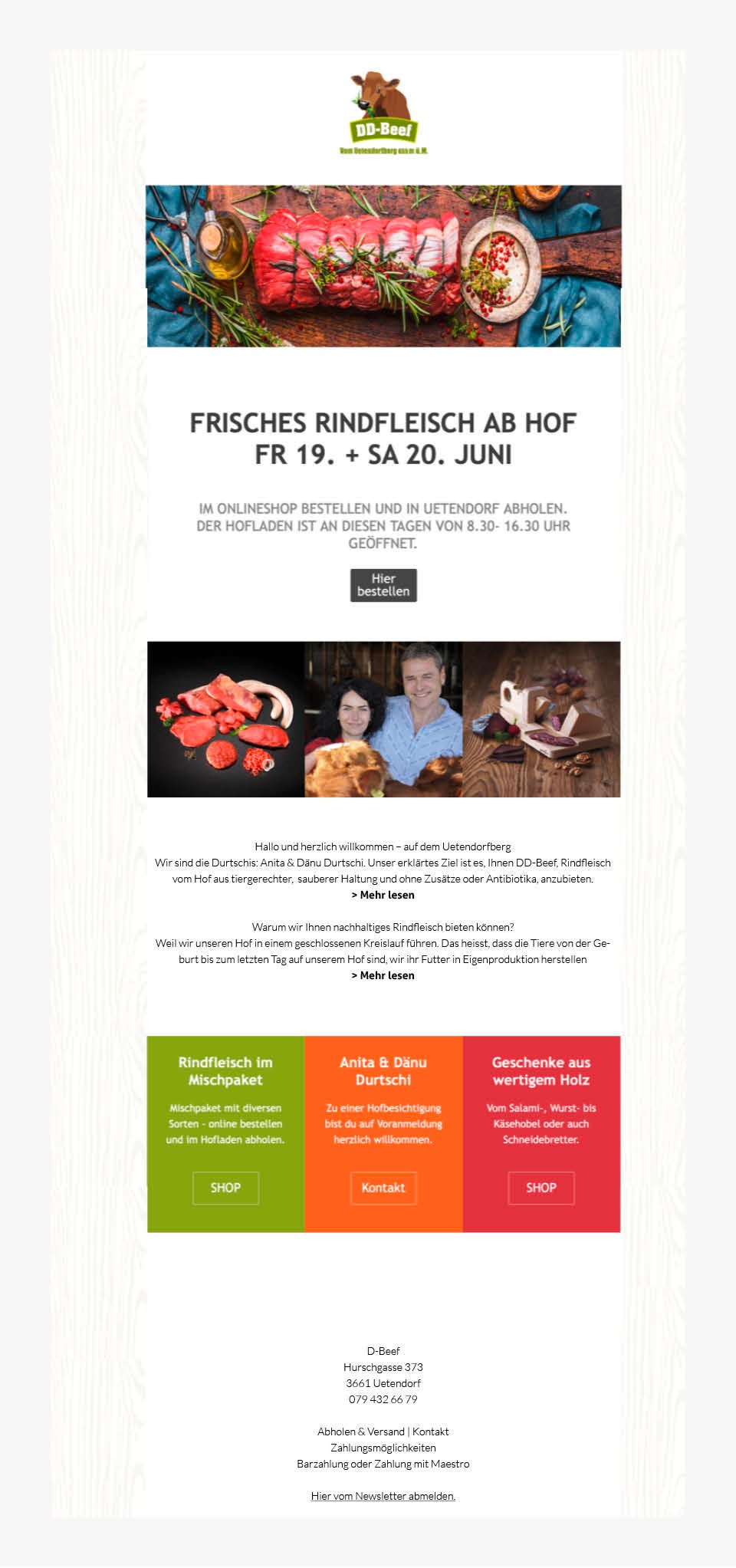 Unternehmensauftritt DD-Beef, Fleisch ab Hof