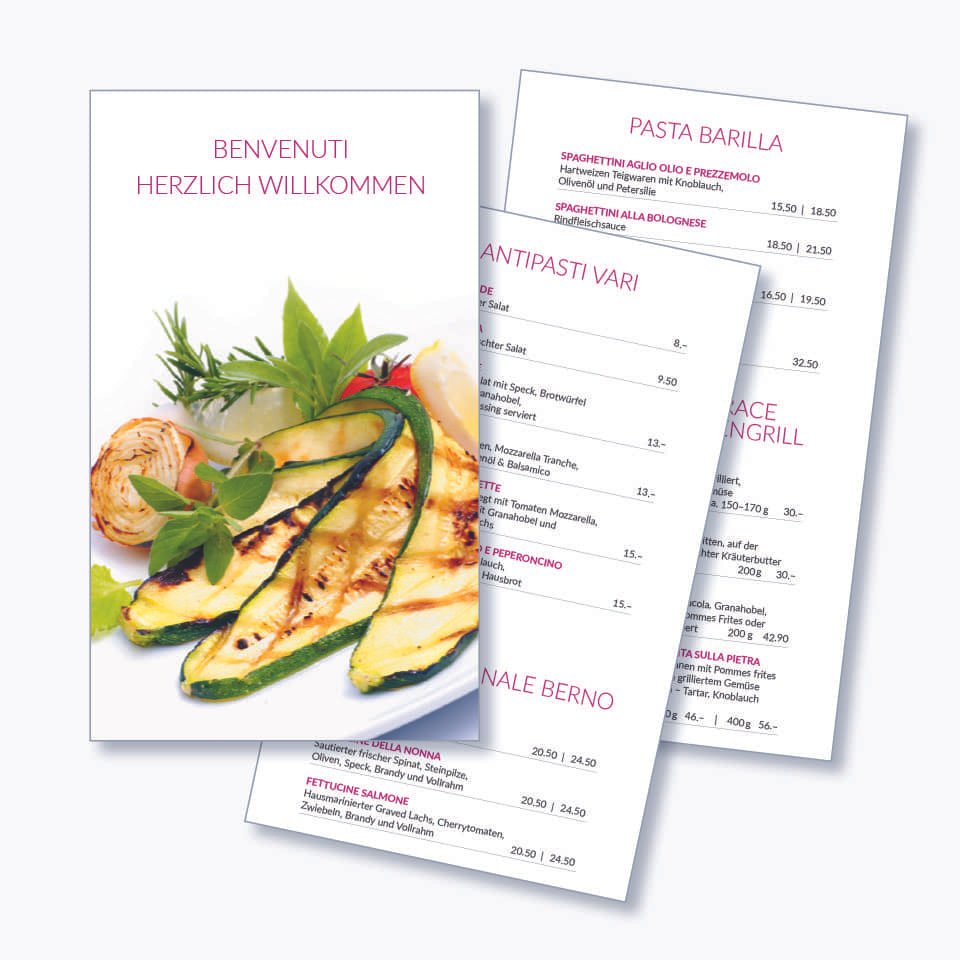 Speisekarte Restaurant & Pizzeria gestaltet