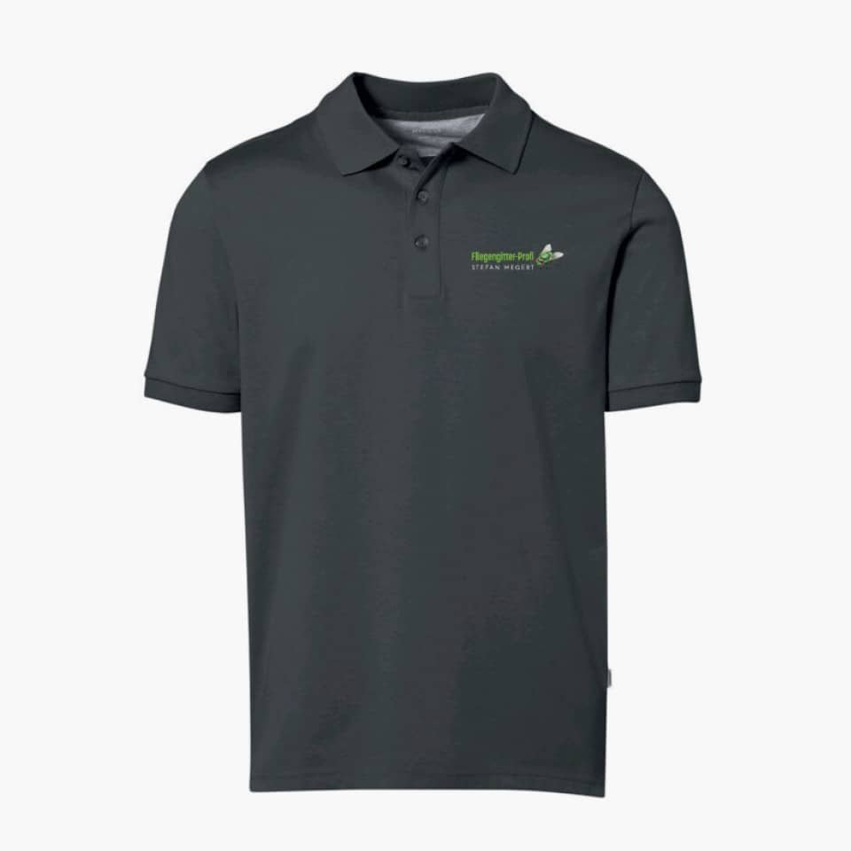 Fliegengitter Profi Poloshirt Beschriftung mit Logo